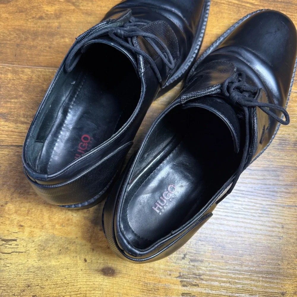 HUGO Boss 50315530 Black Leather Derby Dress Shoes Mens 41 US 8